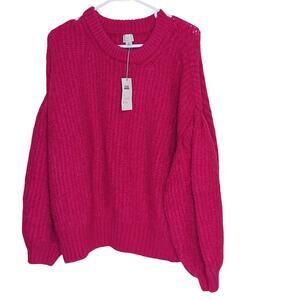 A New Day Pink Balloon Sleeve Sweater Womens Small Boat Neck Pullover NWT